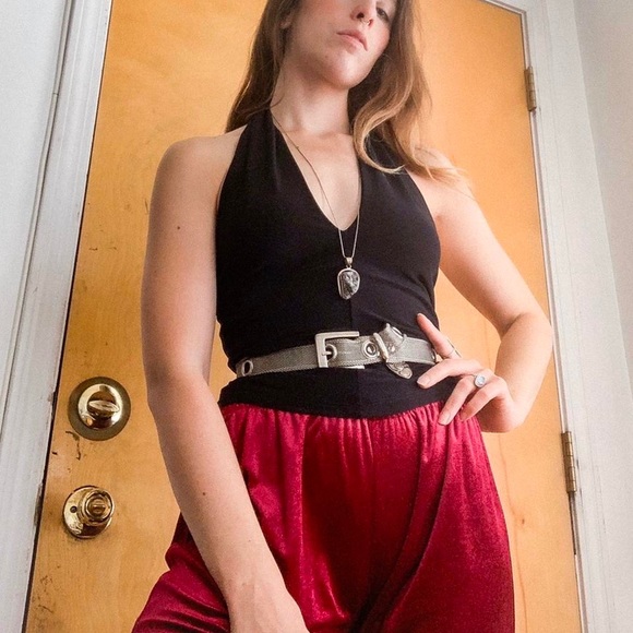 Vintage y2k Ruched Stretchy Tie Halter Top - Picture 1 of 4
